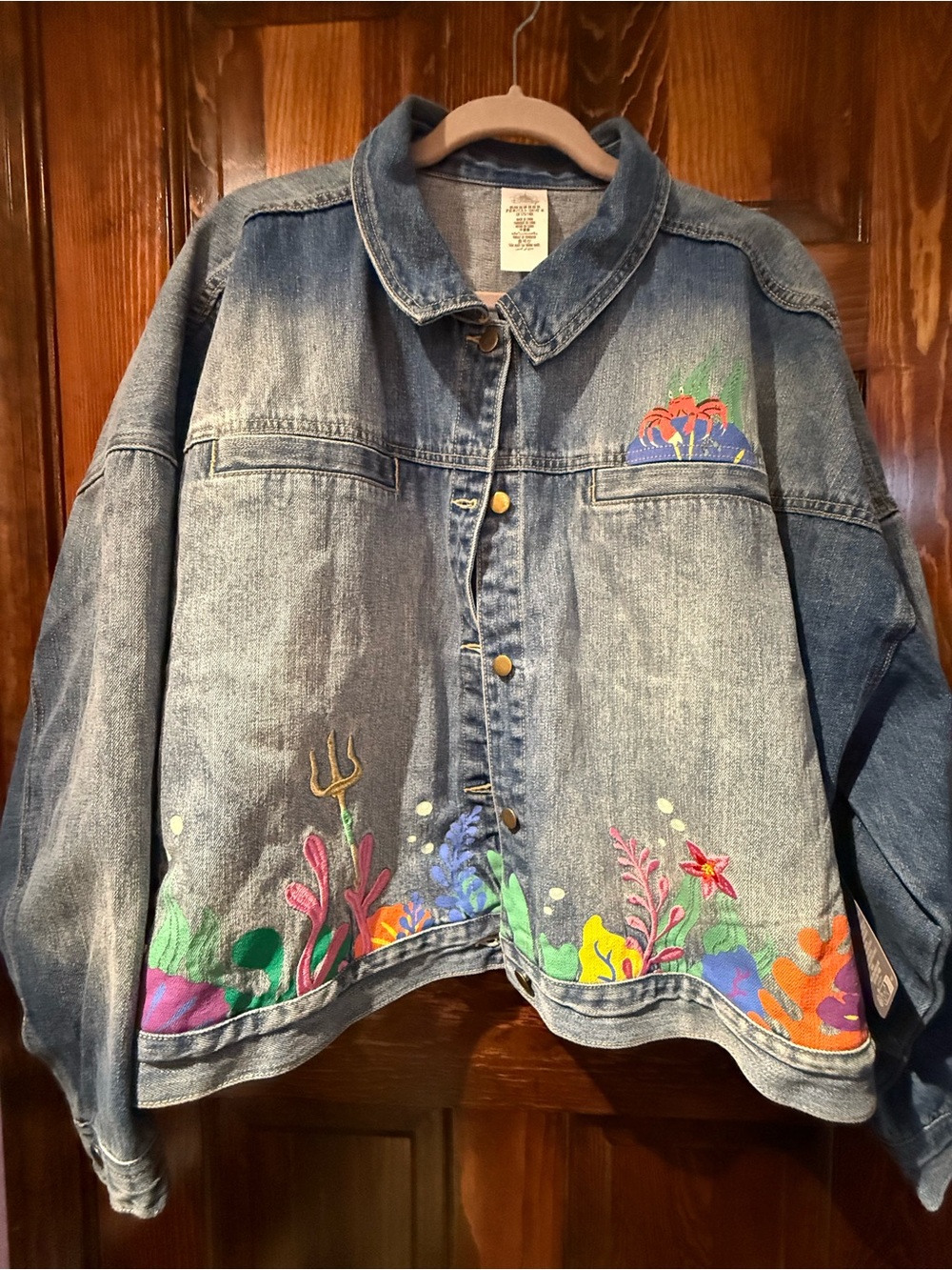 Disney Blue Denim The Little Mermaid Jacket with Bright Underwater Embroidery - Picture 5 of 9